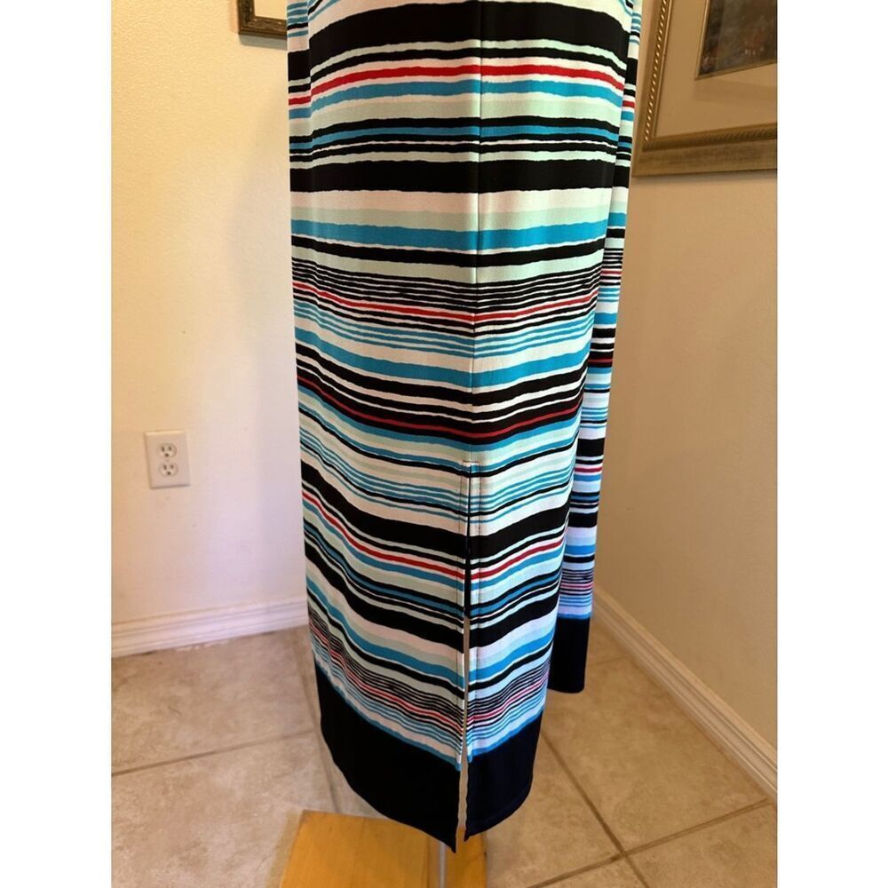 JONES NEW YORK Striped V-Neck Maxi Dress - Multicolor w/ Drawstring Size Med - Picture 9 of 13